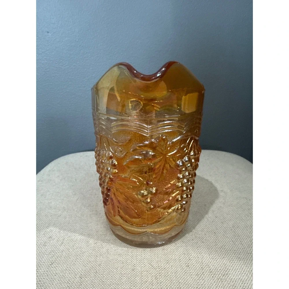 Imperial Glass Marigold Carnival Glass Pitcher Grape Pattern Iridescent Vintage